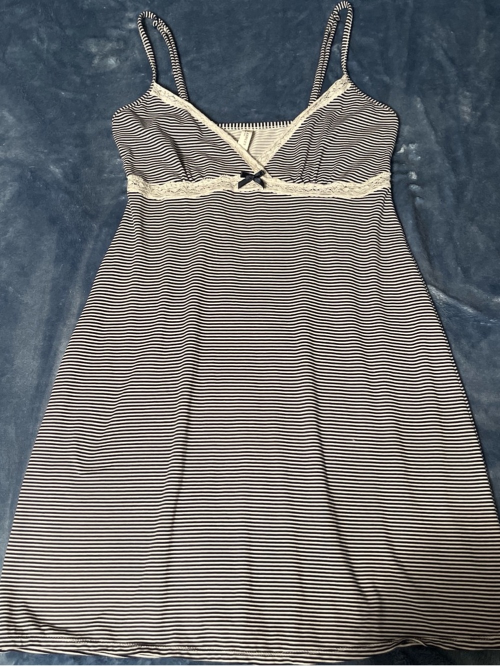 Laura Ashley Navy and White Striped Lace-Trim Cami
